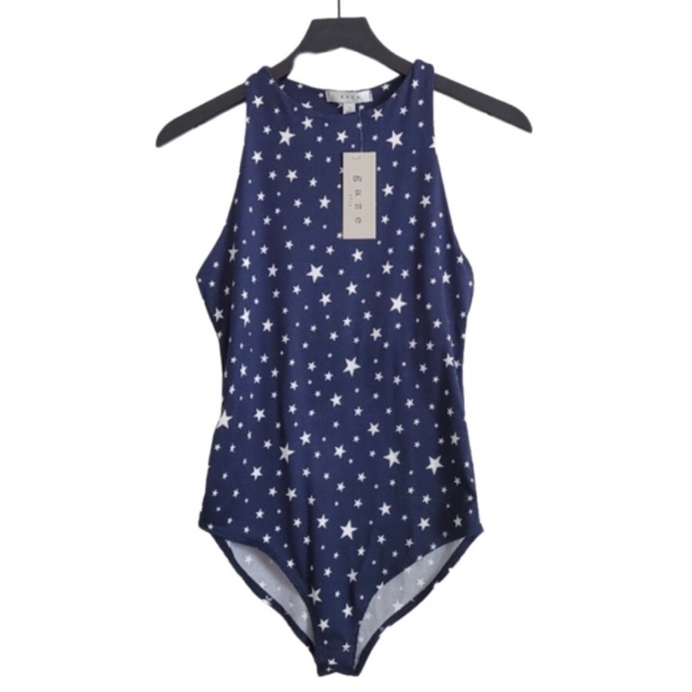 New! Gaze Stars High Neck Blue Celestial Sleeveless Bodysuit